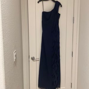 Formal one shoulder navy blue dress